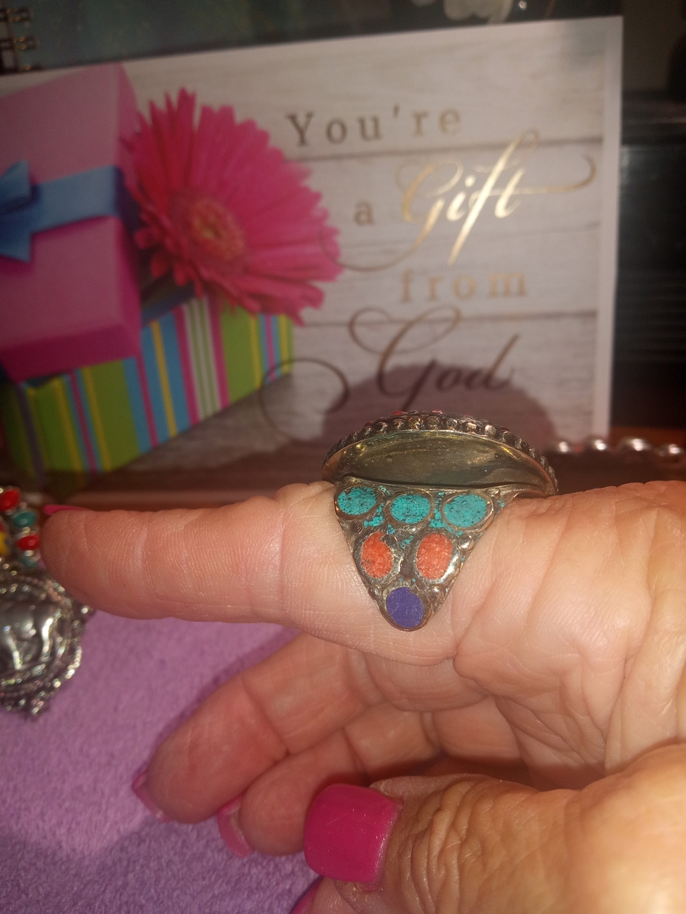 Bold Turquoise & Red Statement Ring - Women Jewelry - Picture 4 of 4